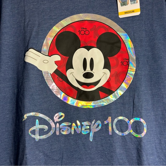 NWT Disney 100 Years of Wonder Holographic Blue Tee Shirt Top Size M - Picture 4 of 7